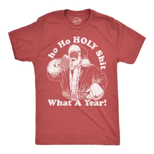 Mens Funny T Shirts Ho Holy Shit What A Year Sarcastic Christmas Santa Claus Graphic Novelty Tee for Men Mens Funny T Shirts Cool Vintage Fashion T-Shirt Gift Classic Menswear Christmas Apparel for Men Funny Red - Ho