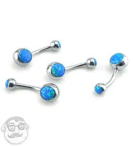 Blue Opal Stainless Steel Belly Button Ring