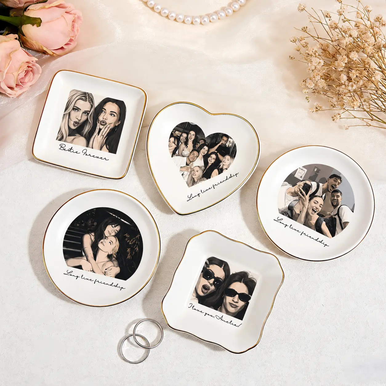 Personalised Bestie Photo Trinket Dish, Custom Jewelry Ring Dish, Bridesmaid Proposal, Ceramic Trinket Tray for Best Friend, Wedding Gift, Boyfriend Birthday ift