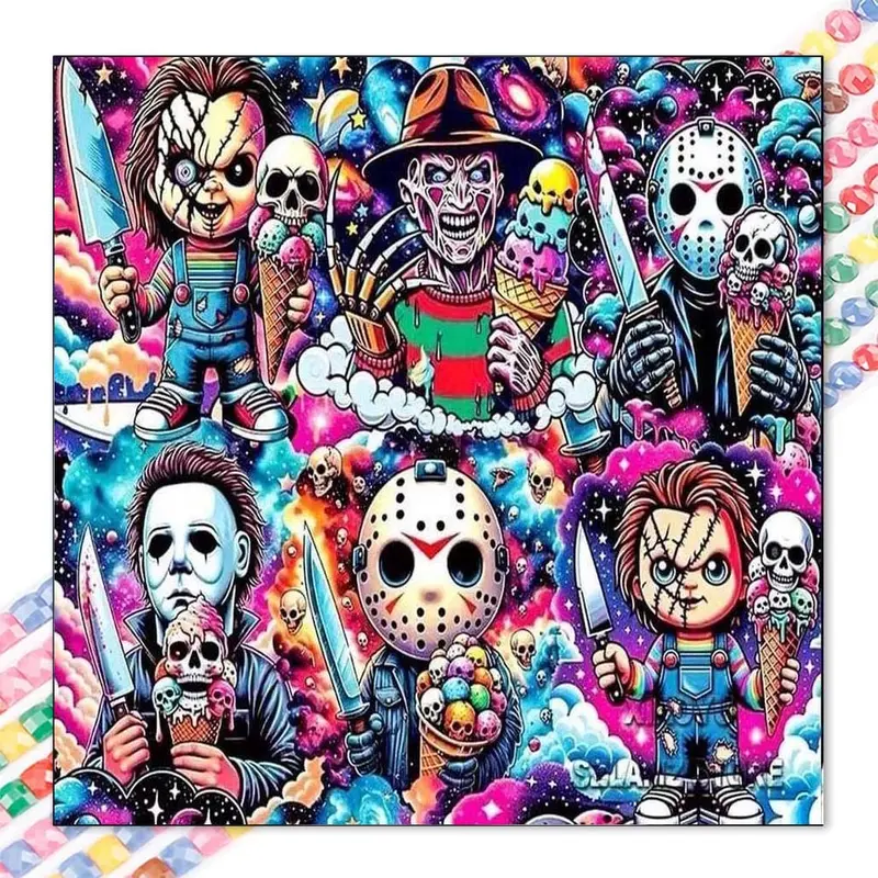 1 DIY handmade diamond painting set, 5D diamond art kit, DIY decoration, knife, skull, ice cream. Diamond painting set with full round diamonds, mosaic, diamond art, DIY art home decor, suitable for Christmas, Handmade Gifts, Handcraft