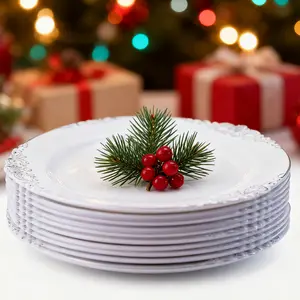 40 Pcs Silver Color Edge Vintage Plates Set, Reusable 10.25 Inch Dinner Plate & 7.5 Inch Dessert Plate, Perfect for Weddings Parties Birthdays