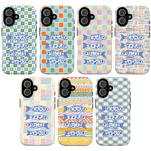 Whimsical Blue Fish Phone Case – Aesthetic Fishes Pattern Cover with Abstract Geometric, Floral & Tribal Art for iPhone 17 16 15 14 13 12 11 Pro Max X XS & Samsung Galaxy S21–S26 Plus Ultra | Unique Mediterranean Style Gift