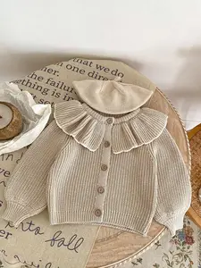 Autumn Baby Knit Cardigan with Ruffled Collar for Girls 0-3 Years, Cute Lightweight Sweater for Toddler Fashion, Charming Outerwear for Kids