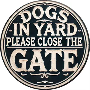 Vintage Dog in Yard Sign, Dogs in Yard Sign, Please Close The Gate Sign, Garden Decoration, Garden Statue, Garden Sculptures & Statues, Vintage Metal Sign