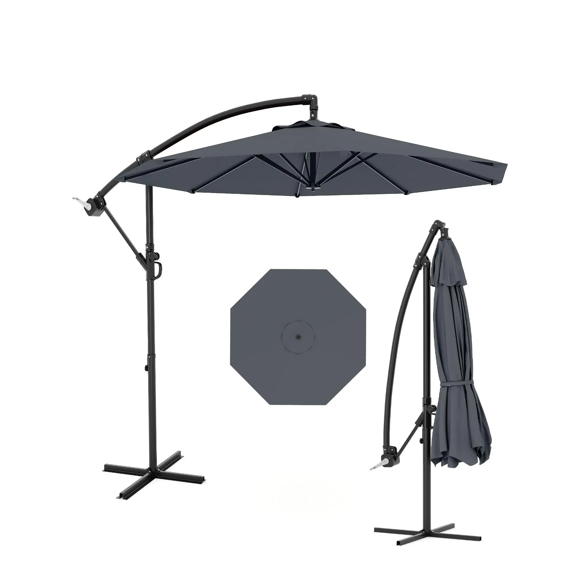 10FT Cantilever Patio Umbrella with Cross Base, Large Offset Outdoor Sun Shade, Infinite Tilt & Crank Lift, UV Fade & Wind Resistant, Easy Assembly for Deck Pool Garden Backyard