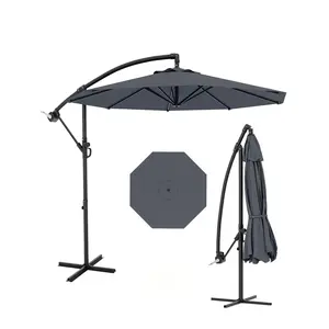10FT Cantilever Patio Umbrella with Cross Base, Large Offset Outdoor Sun Shade, Infinite Tilt & Crank Lift, UV Fade & Wind Resistant, Easy Assembly for Deck Pool Garden Backyard