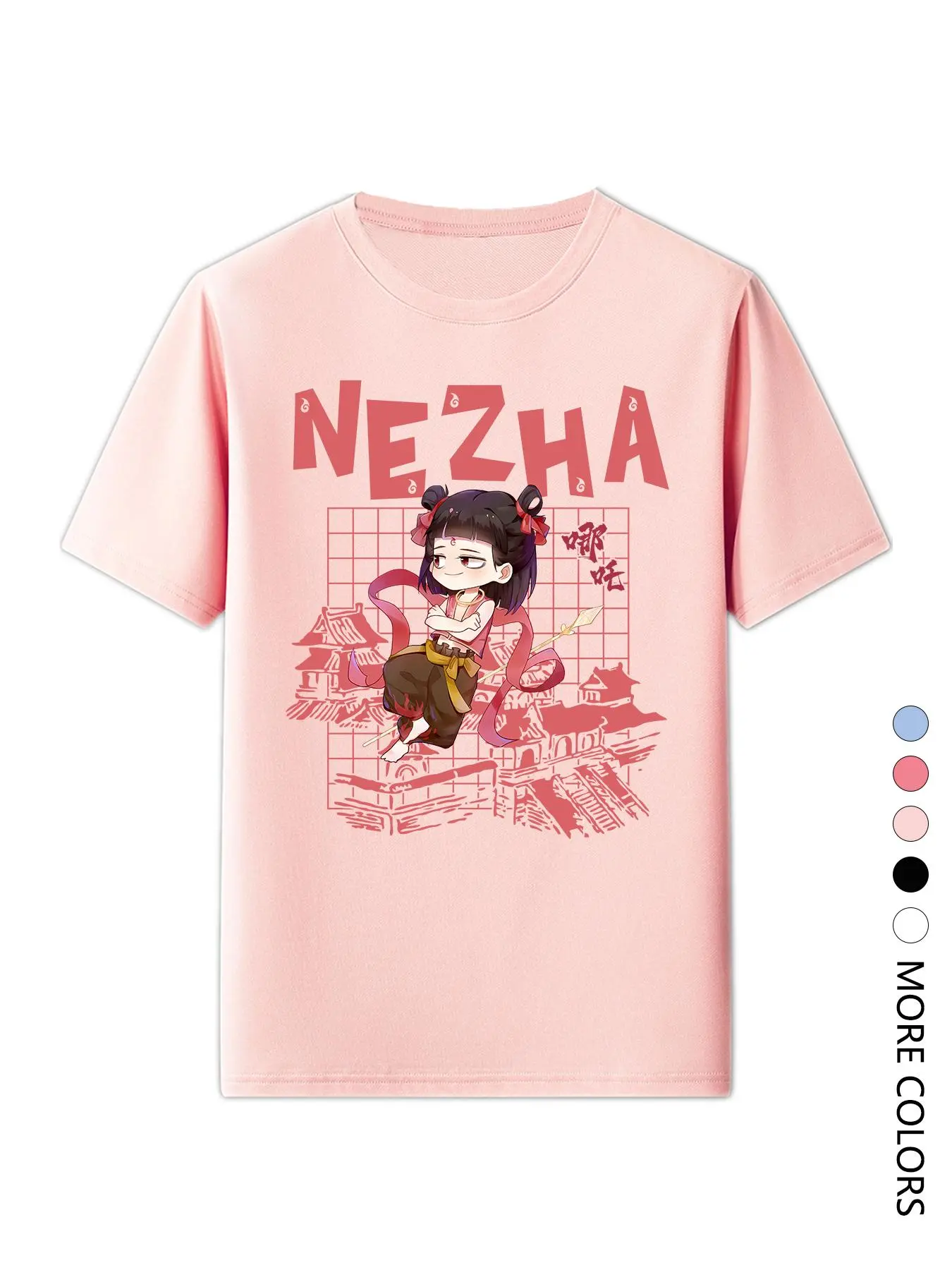 Women's Letter & Nezha Print Round Neck Tee, Casual Short Sleeve T-Shirt for Daily Wear, Ladies All Seasons Tops