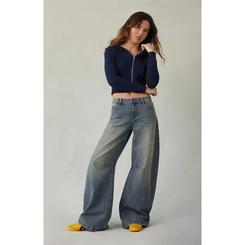 Pacsun Women's Remi Baggy Barrel Jeans Knee Dart Dark Indigo