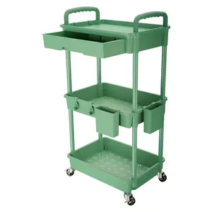 3 Tier Rolling Utility Cart with Drawer,Rolling Storage Cart,Storage Cart for Kitchen,Bathroom,Living Room,Storage Organizer with Iron Wheels Racks