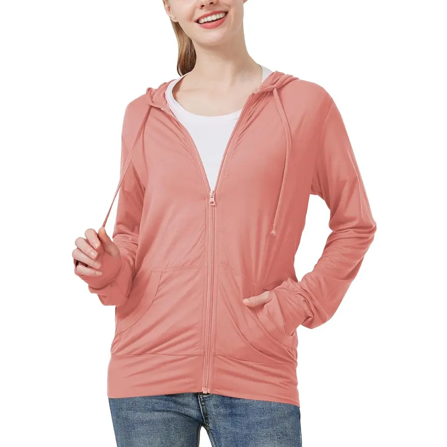 LETAOTAO Womens' Lightweight Zip Up Hoodies Stretch Thin Summer Jackets For Women Long Sleeve Outerwear Coats