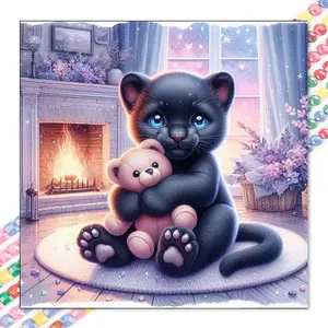 1pcs 5D DIY diamond painting kit, 5D diamond art set, DIY decoration, Black Panther hugging bear diamond painting kit full round diamond DIY, mosaic, diamond art, DIY art home decoration, suitable for Halloween and Christmas.
