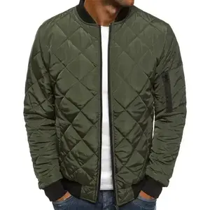 Men Flight Bomber Jackets Diamond Quilted Lightweight Varsity Jacket Full Zip Up Coat