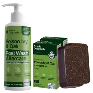 Marie Originals Poison Ivy Soap Bar & Aftercare Lotion – Natural Cleanser & Soothing Moisturizer for Poison Ivy, Oak & Sumac (2 Pack + 16 fl oz)