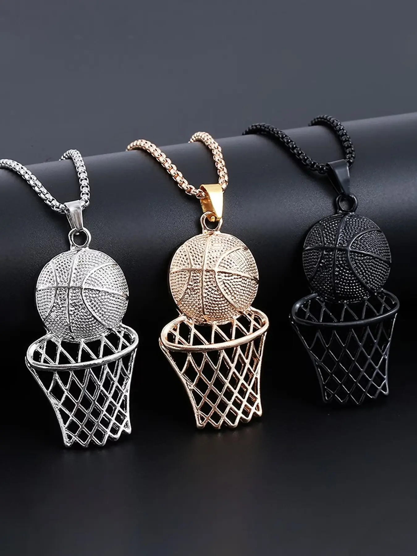 3-Piece Creative Basketball Hoop Pendant Necklace Set, Layering Necklaces, Chain Necklaces, Unisex Sports Jewelry, Unique Shooting Design, Fashionable Hanging Decor, Fashion Jewelry Accessories