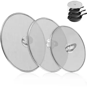 3-Pack Splatter Screens for Frying Pan - 10", 11.5", 13" Stainless Steel Grease Splatter Guard with Foldable Knob, Ultra-Fine Mesh, Rust-Free - No Oil Mess, No Burns, Ultra Fine Mesh