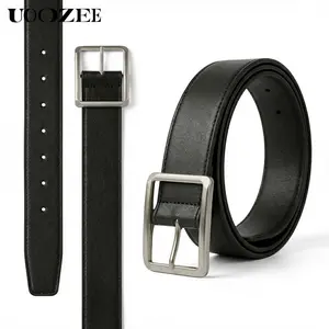 UOOZEE Women's Adjustable Square Buckle Faux Leather Belt - Edge Stitching, 2 Sizes, Formal/Casual Female Waist Accessory for High-Waisted Trousers & Jeans, Belts for Women