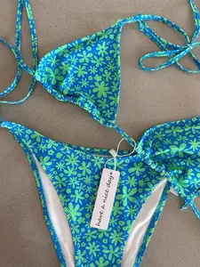 Sexyyy Floral Print Women's Halter Tied Bikini Set Set