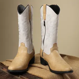 PU Men's Western Cowboy Boots with Stylish Patterns Big Size Options classic men