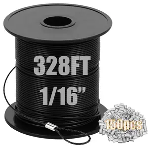 Vinyl Coated Wire Rope  FT Stainless Steel Wire Cable with  Crimping Loop Sleeves for String Light Indoor Outdoor