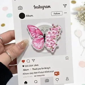 Pink Butterfly Floral Phone Grip Magsafe, Pretty Flower Phone Holder, Funny Phone Grip, Cartoon Kindle Grip, Gift for Girls Boys