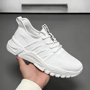 All White or all black Men's Breathable Knit Sneakers, Comfortable Lightweight Athletic Shoes, Durable Non-Slip Casual Footwear for Daily Use