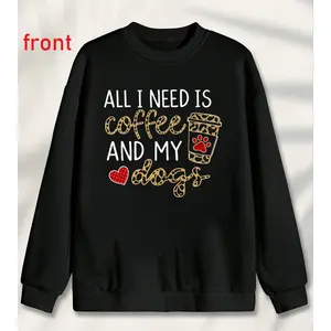 Unisex Coffee & Dog Lover Sweatshirt – Soft 100% Cotton Crew Neck Long Sleeve with Paw Print Design