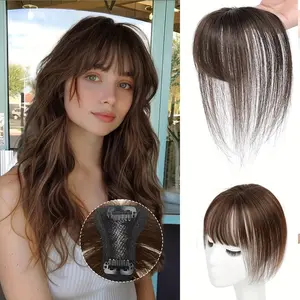 BEFNUUY Real Human Hair Toppers for Women with Thinning Hair & Grey Hair - Clip-In Hairpiece with Upgradable Lace Base & Bangs, Looking Hair Extensions for Baldness, 10 Inch Straight Hair Topper for Caucasian/Asian/African
