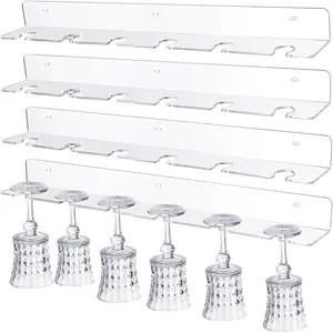 4 Pcs Acrylic Champagne Wall Holder Clear Wine Glass Rack Wall Mounted Hanging Champagne Flute Display Stand for Home Bar Party Supplies (24")