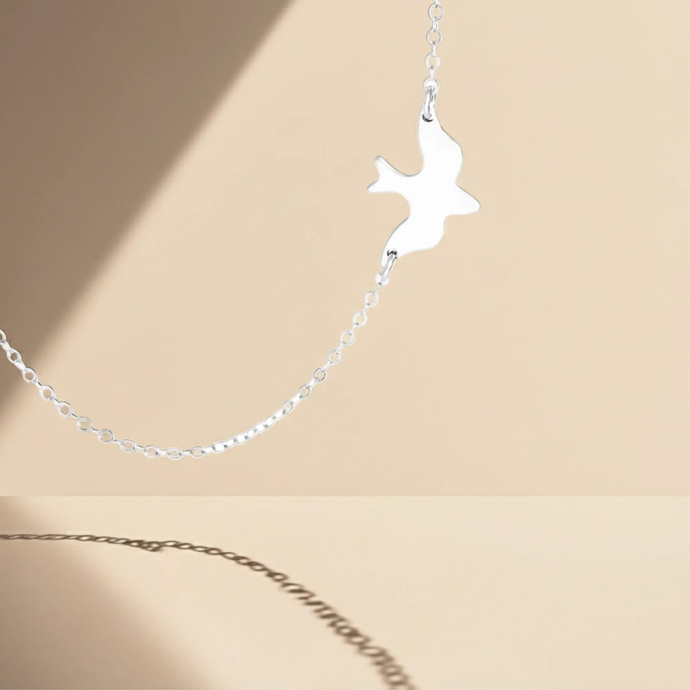 Small Soar Dove Bird Necklace, Delicate Flying Bird Pendant Choker Necklace, Dainty Chain Layering Jewelry (.925 Sterling Silver, 16''+ 2'' Extender)