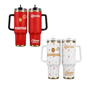 Mexico Soccer Tumbler 40oz with Handle, Stainless Steel Insulated Cup, Custom Caliente & Corona Design, Keeps Drinks Hot & Cold
