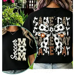 Soccer Mom, Game Day Coquette Bow, Leopard Print Soccer Ball, Trendy Back Print Shirt
