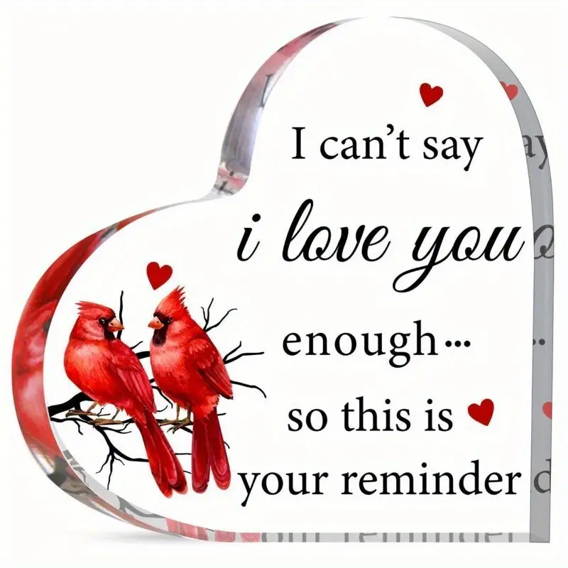 Festive Cardinal Love Sign - Romantic Acrylic Table Decor for Birthday, Anniversary & Valentine's Day Signage
