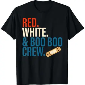 Y2K Summer Viral Print Oversized Graphic Vintage Unisex TeeRed White & Boo Boo Crew 4th of July Nurse Memorial Day Crew T-Shirt