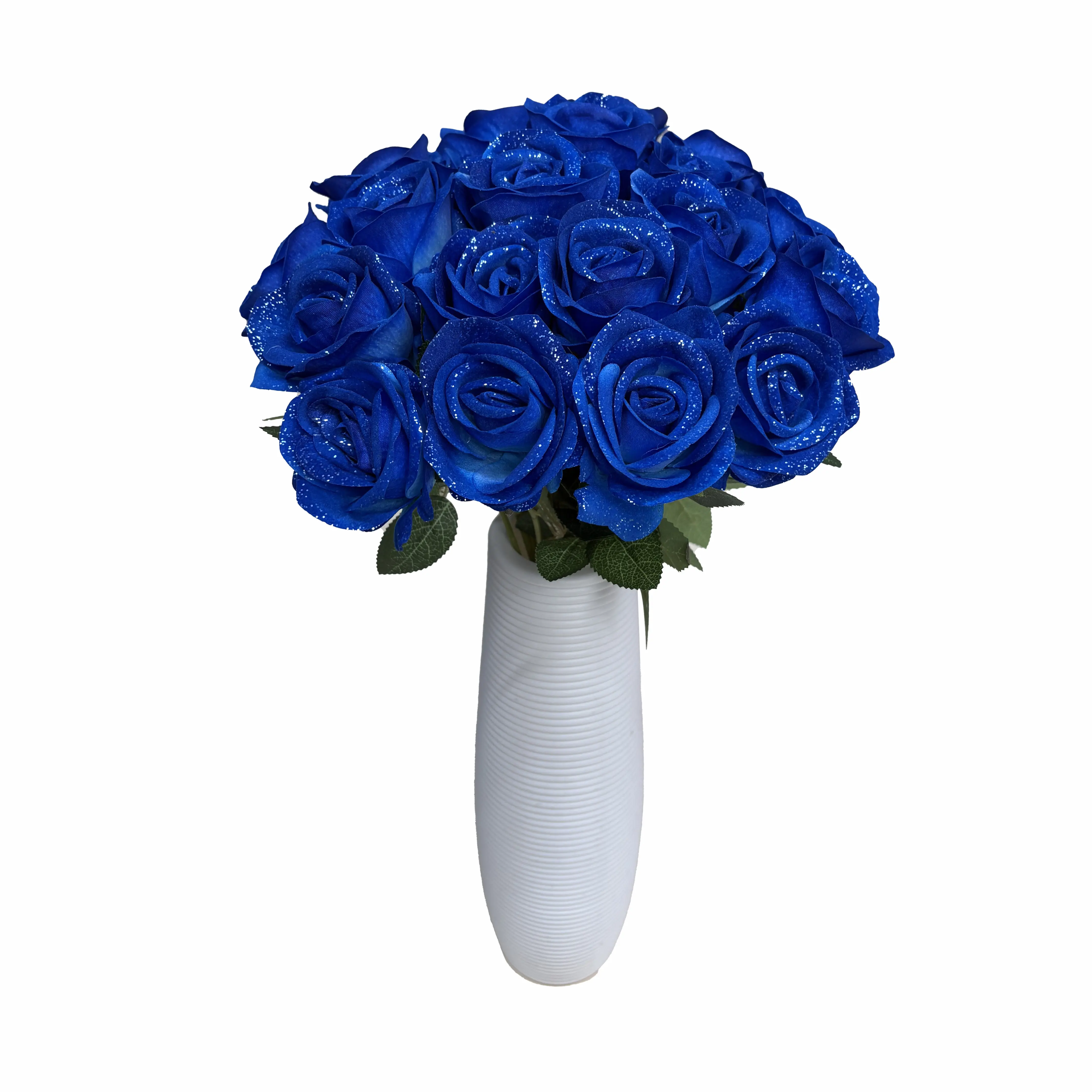 YBLIOUKE Silver Glitter Artificial Roses, 20'' Lifelike Velvet Fake Roses with Flexible Stem, Long Lasting Faux Silk Rose Flowers for Home Decor Wedding Party Table Centerpiece Holiday Decoration