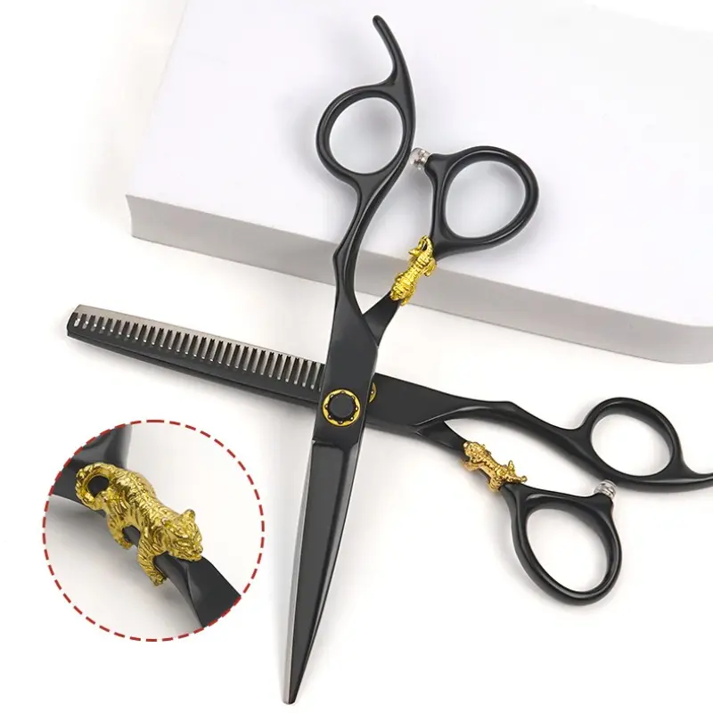 1pc Hairdressing Hair Scissors 6 Inch Stainless Steel Durable haircut thinning barber makas Professional Scissors Thinning Barber Scissor Set Hair Cutting Scissors Gold Tiger Hair Styling Tools Hair Cutting Accessories Shears For Hair