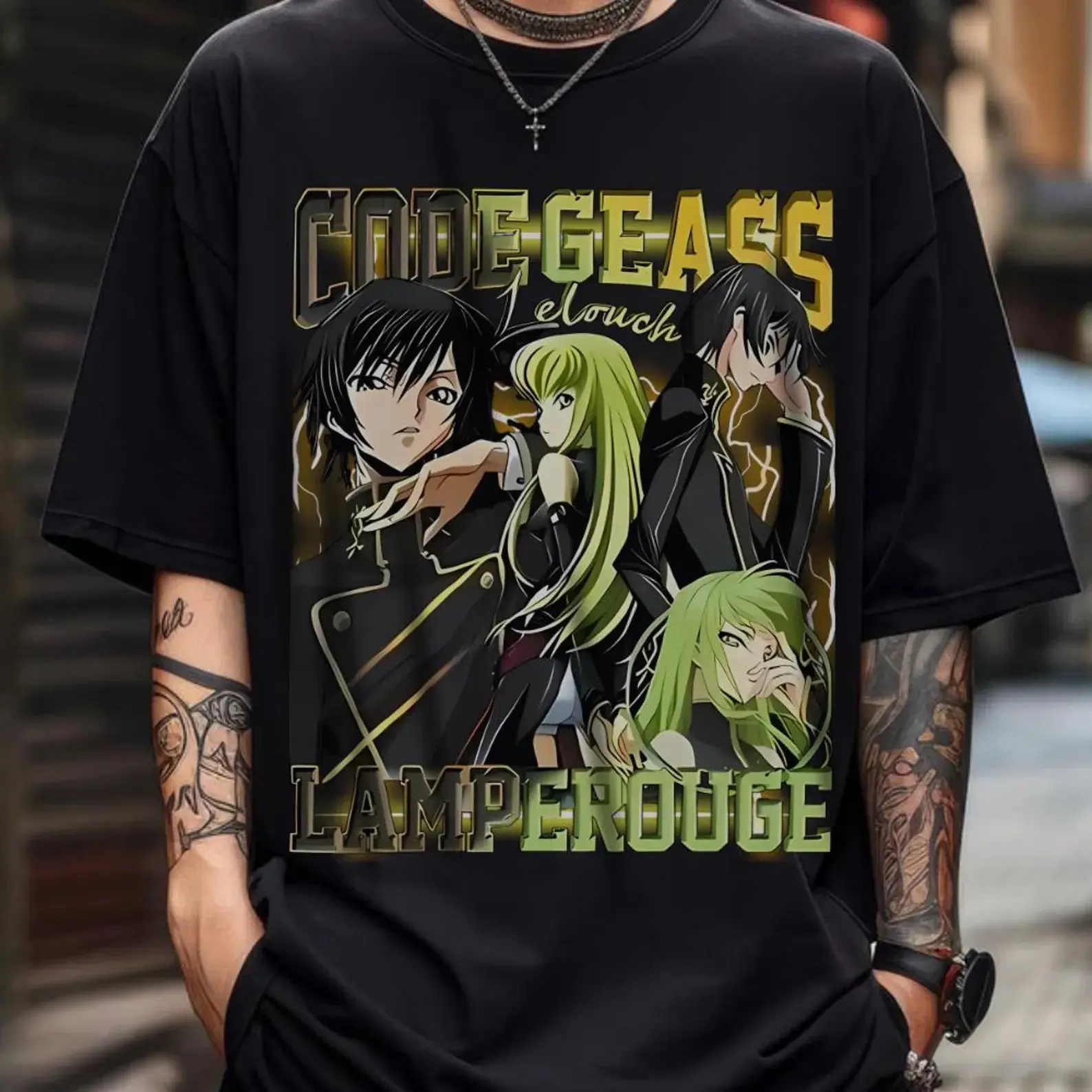 Code Geass Lelouch Lamperouge Anime Graphic T-Shirt Vintage Bootleg Streetwear Gildan Heavy Cotton Shirt Cute C.C. Retro Tee Gift for Anime Lovers