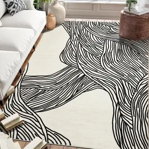 Modern Abstract Pattern Rug Large Size Indoor Linear Print Rug Washable Soft Non-slip Foldable Low-pile Decorative Rug for Restaurants Playrooms Living Rooms Offices and Children's Rooms durable home decor