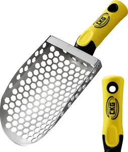 CKG Hand Sand Scoop for Metal Detecting with Ergonomic Yellow Handle, Metal Detecting Shovel for Beach Sand Sifter, Heavy Duty Stainless Steel, Perfect from Metal Detector Accessories