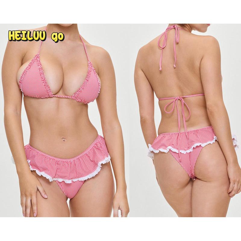 Women's 2 Piece Bikini Set Fashion Halter Neck Skirt Swimsuits Summer Two Piece Bathing Suit Polka Dot Print Bikini Set