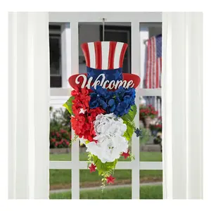 Glitzhome 22.5" Americana Top Hat Hydrangea Swag Wall Decor