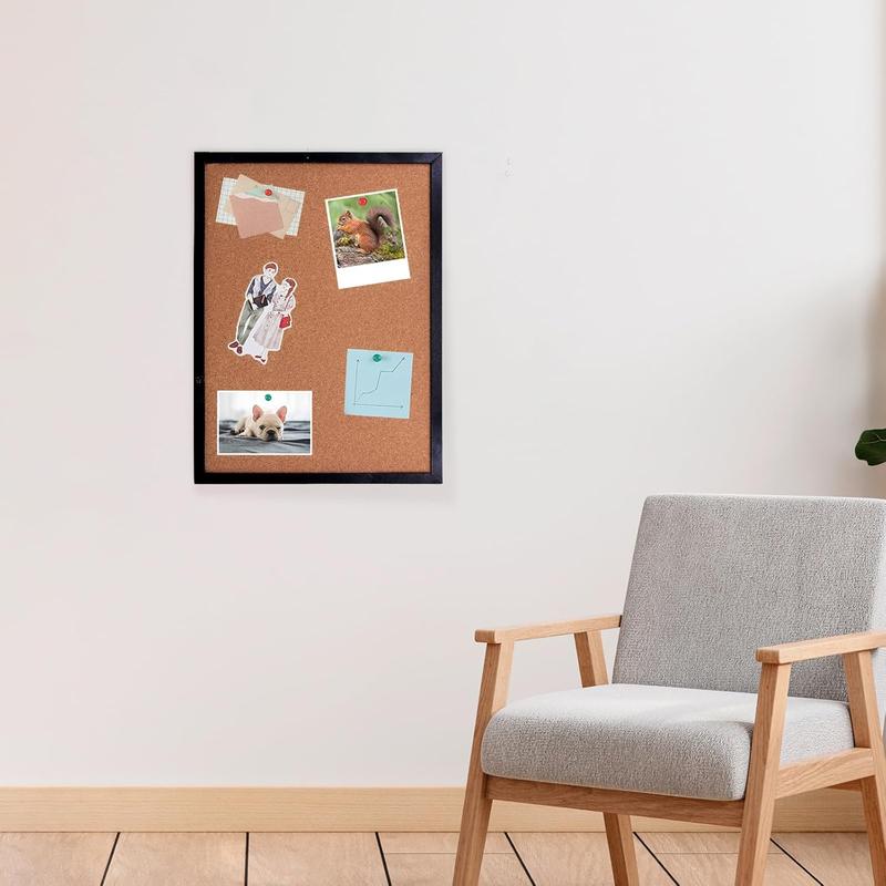 Black Cork Board Bulletin Board, 14.6"X 11" Cork Board, Oak Wood Finish Frame, Wall Mounted Cork Board for Office Home and School(Pins, Eye Bolts, gaskets, Screws)