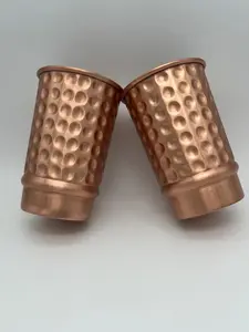 Set of 2 Hammered Pure Copper Cups for Drinking Water Glasses Tumblers Glass with Ayurveda Health Benefits Unique Design Stylish Drinkware