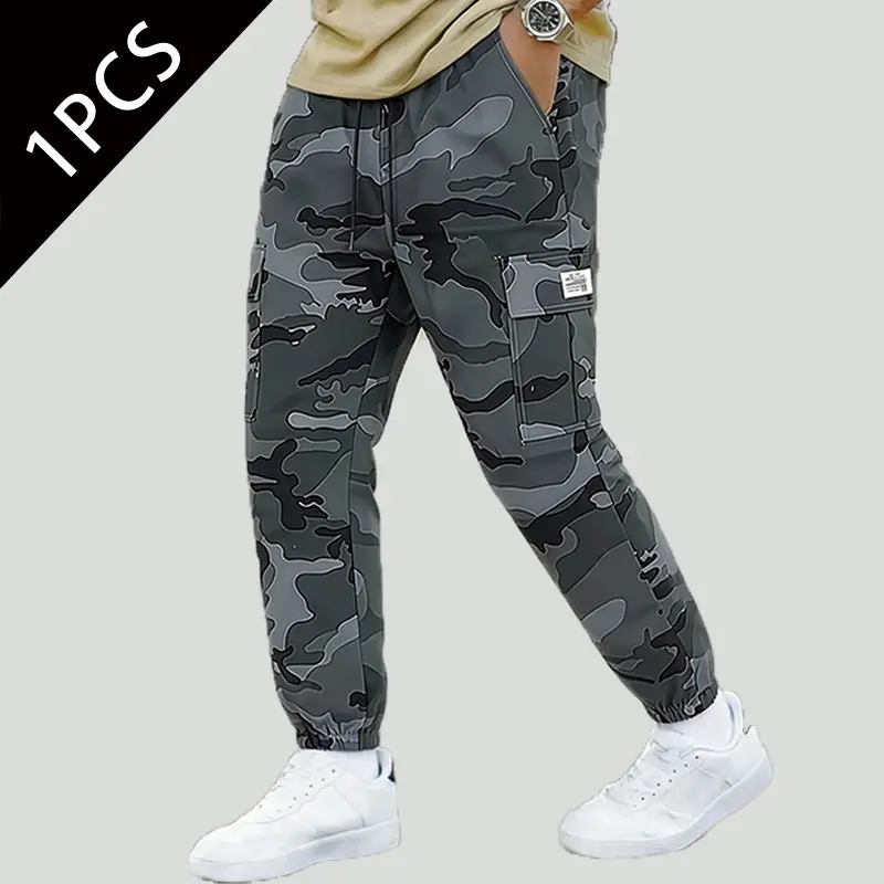 Men's Camouflage Casual Polyester Cargo Pants - Light Thin, Breathable, Loose-Fit, Multi-Pockets, Elastic Drawcord Waist Outdoor Tactical Joggers for Hiking, Work Men's Camouflage Casual Polyester Cargo Pants - Light Thin, Breathable, Loose-Fit, Multi-Pockets, Elastic Drawcord Waist Outdoor Tactical Joggers for Hiking, Work