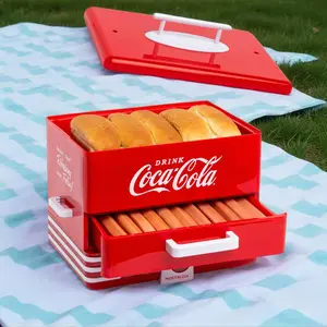 Coca-Cola Large Hot Dog Steamer with Bun Warmer Tray & 3-Position Cooking Dial for Easy Use and Clean-Up