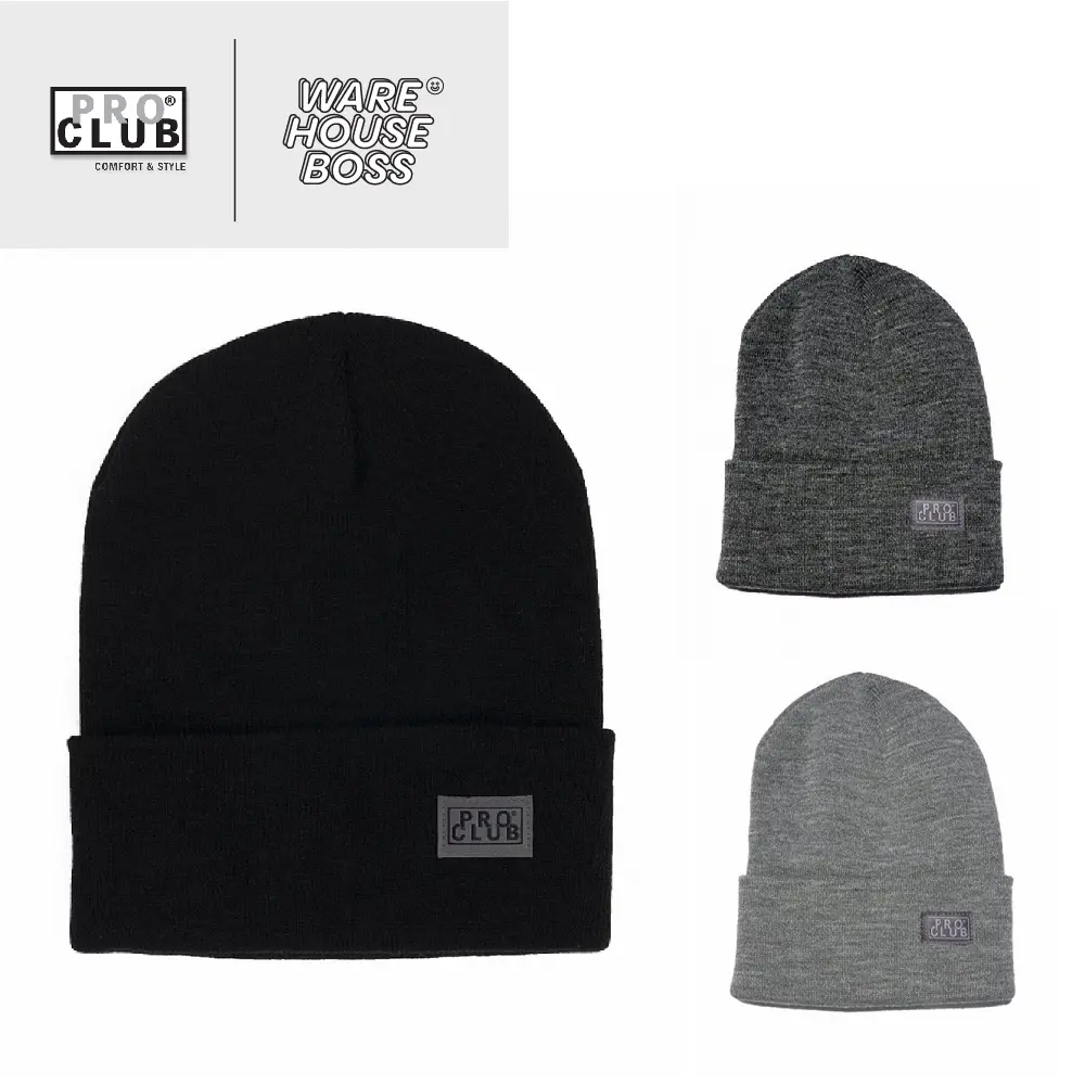 PROCLUB Men's Cuffed Logo Beanie PRO CLUB Thick Soft Knit Beanies One Size Fits Casual Warm Cozy Stretchy Ski All Outdoors Sports Hip Hop Harem