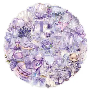 62 Pcs Clear PET Purple Coquette Aesthetic Stickers for Scrapbooking Journaling Junk Journal Scrapbook Supplies - Waterproof Transparent for Resin Crafts Decorative Sticker Packs