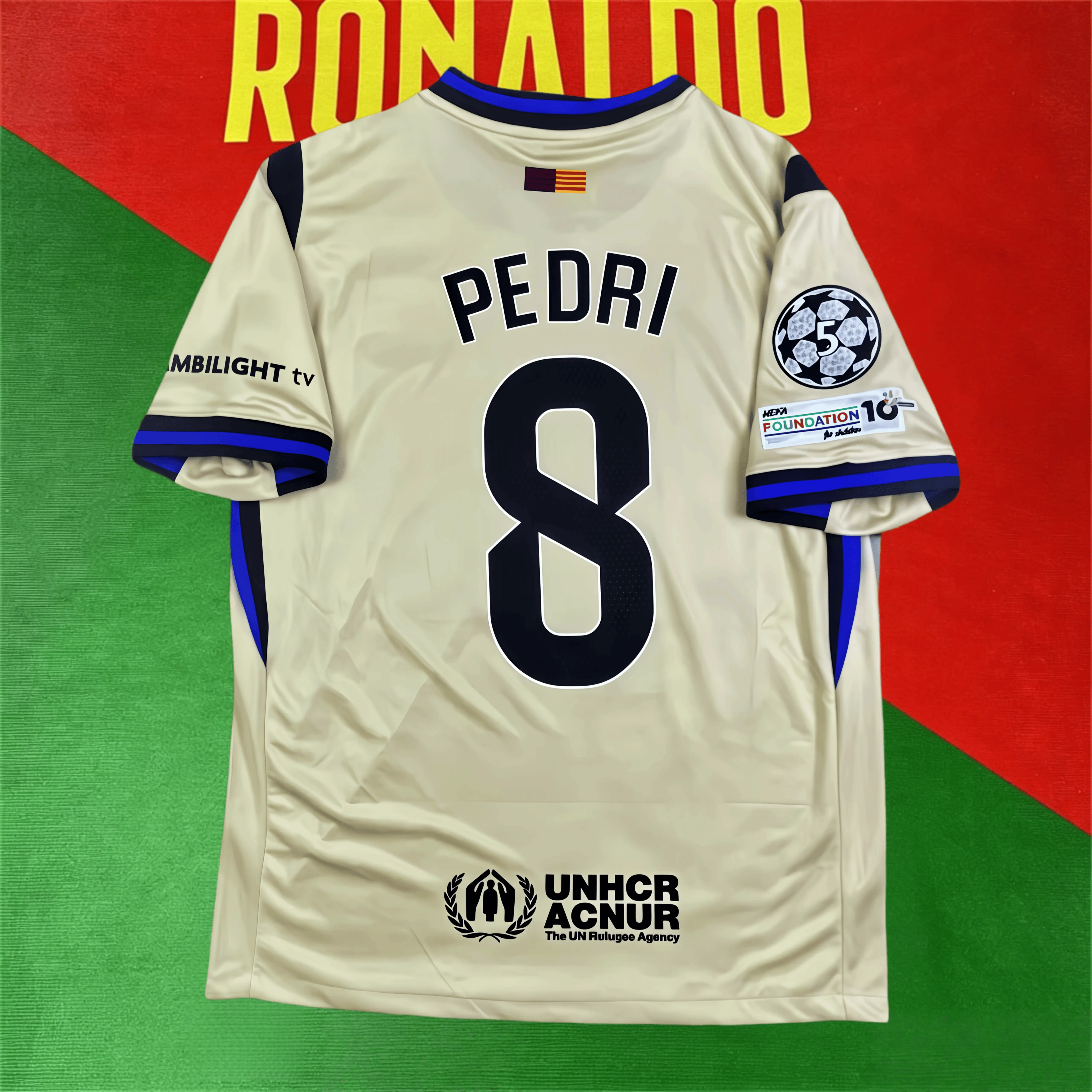 Away No. 8 Pedri Light Cream Short-Sleeve Collector's Edition Soccer Jersey