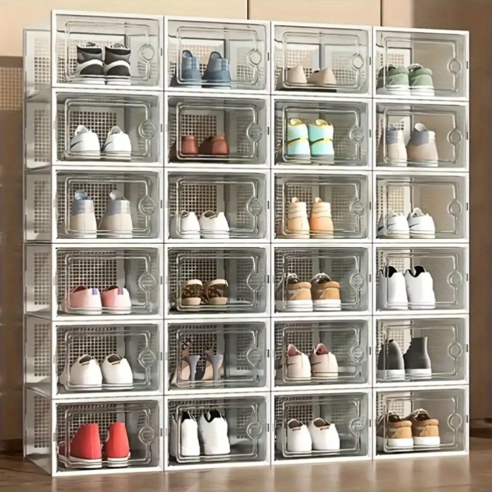 6/12/24 Pcs Transparent Shoe Boxes with Lids, Clear Stackable Drawers, Shoebox, Space-Saving Storage Organizer Box, Plastic Sneaker Storage Box, Fits All Shoe Types, Perfect for Homes and Dormitories