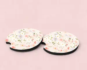 Floral Pattern Cute Car Coasters, Set of 2, Neoprene Material, Cute Aesthetic Car Coasters, New Car Gift, Gifts for Her, Flower Coasters for Car, Car Gadgets and Accessories