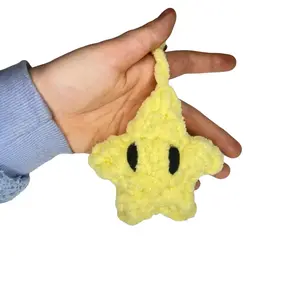 Handmade Crochet Mario Super Star Keychain Bag Accessory DIY Homemade Gift